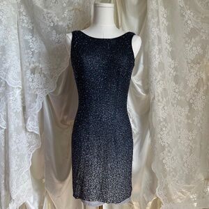 Iridescent Blue 100% Silk Full Beaded Dress